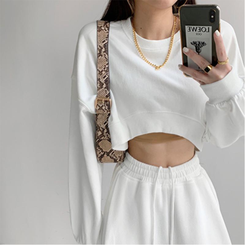 Women's Loose Fit Korean Solid Color Round Neck Long-Sleeve Sweatshirt - Autumn 2023 Trend
