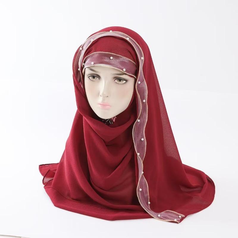 Hot-selling New Beaded Pearl Chiffon Yarn Popular Thin Breathable Sunscreen Shawl Scarf Women