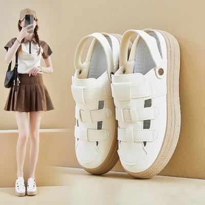 Women's Thick-Soled Roman Sandals Summer New Closed Toe Two-Way Slippers Slip-on Woven Hollowed Pitcher Plant Shoes