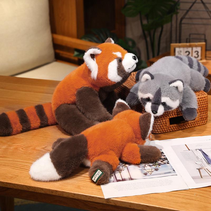 New Stuffed Anime Red Panda Plushie Doll Fluffy Hair Red Raccoon Hug Pillow Kids Gift Soft Toy