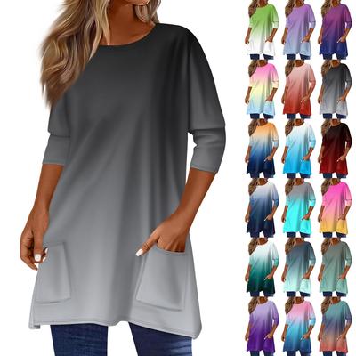 Dámske topy s 3/4 rukávmi a vreckom T-shirt ležérna potlač Stredne dlhé topy Tričko Okrúhly výstrih Pulóver Blúzka