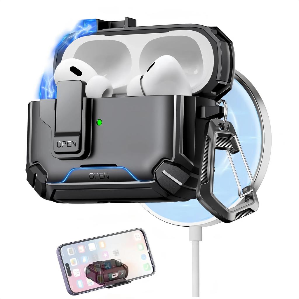 Case for Airpods Pro 3 (2025) with Secure Lock Automatic Pop-up Full Protective Hard Cover with Cleaning Kit for AirPods Pro 3