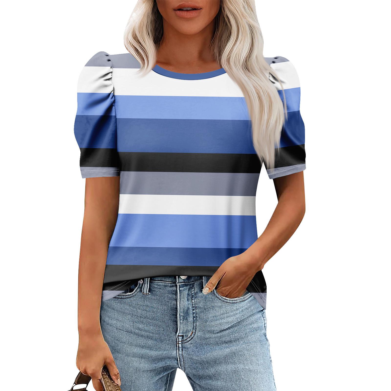 

Женские повседневные топы с коротким рукавом и круглым вырезом с принтом, туники, рубашки, летняя одежда XL