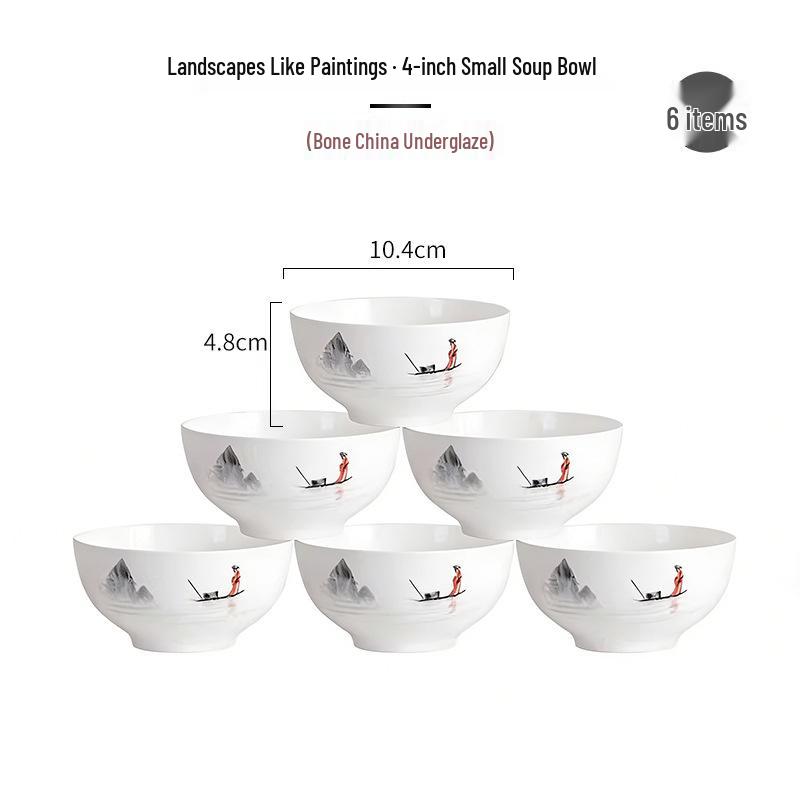 Tangshan Underglaze Ceramic Landscape Ramen Bowl Set