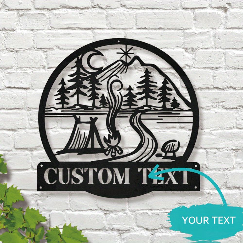 Exquisite Customizable Campfire Scene Metal Wall Art Personalized Name Plaque for Cozy Home Outdoor Decor Easy Hanging