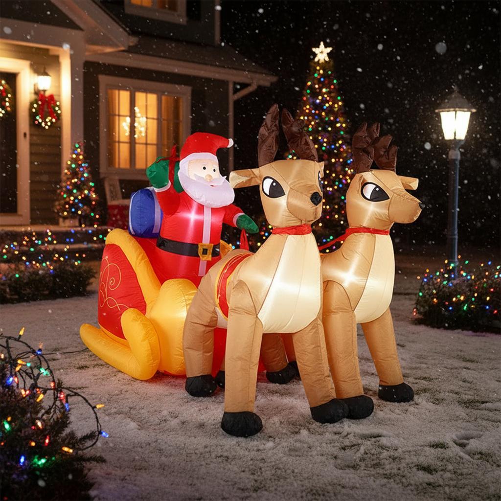 Christmas Inflatable Outdoor Decoration Climbing Santa Claus Gingerbread Inflatable Santa Claus Outdoor with Elf & Reindeer Deco