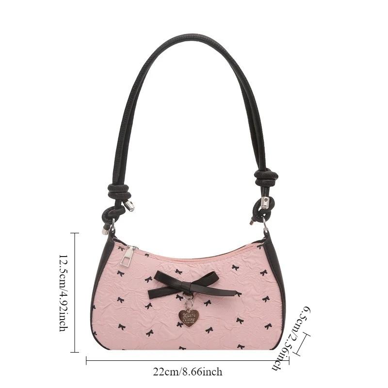 Y2k Pink Bow Armpit Bag for Women, New Fashiable and Versatile Texture Light Luxury Single Shoulder Small Square Bags
