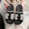 2025 Women's Summer Wear Cool Slippers with a Hundred Matching Thick-bottomed Rhinestone Bow Skirt Summer New French Flat-bottomed Drag