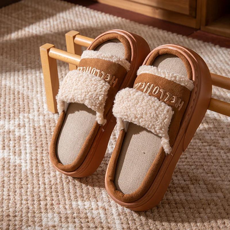 

Fashion Hemp Platform Women s Slippers Home Flats Luxury Designer Woman Shoes Indoor Casual Autumn Winter Footwear Soft Sole Fashion 40-41 коричневый