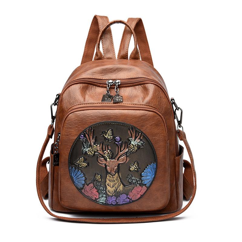 Printed Large Capacity Backpack Women's Retro PU Backpack