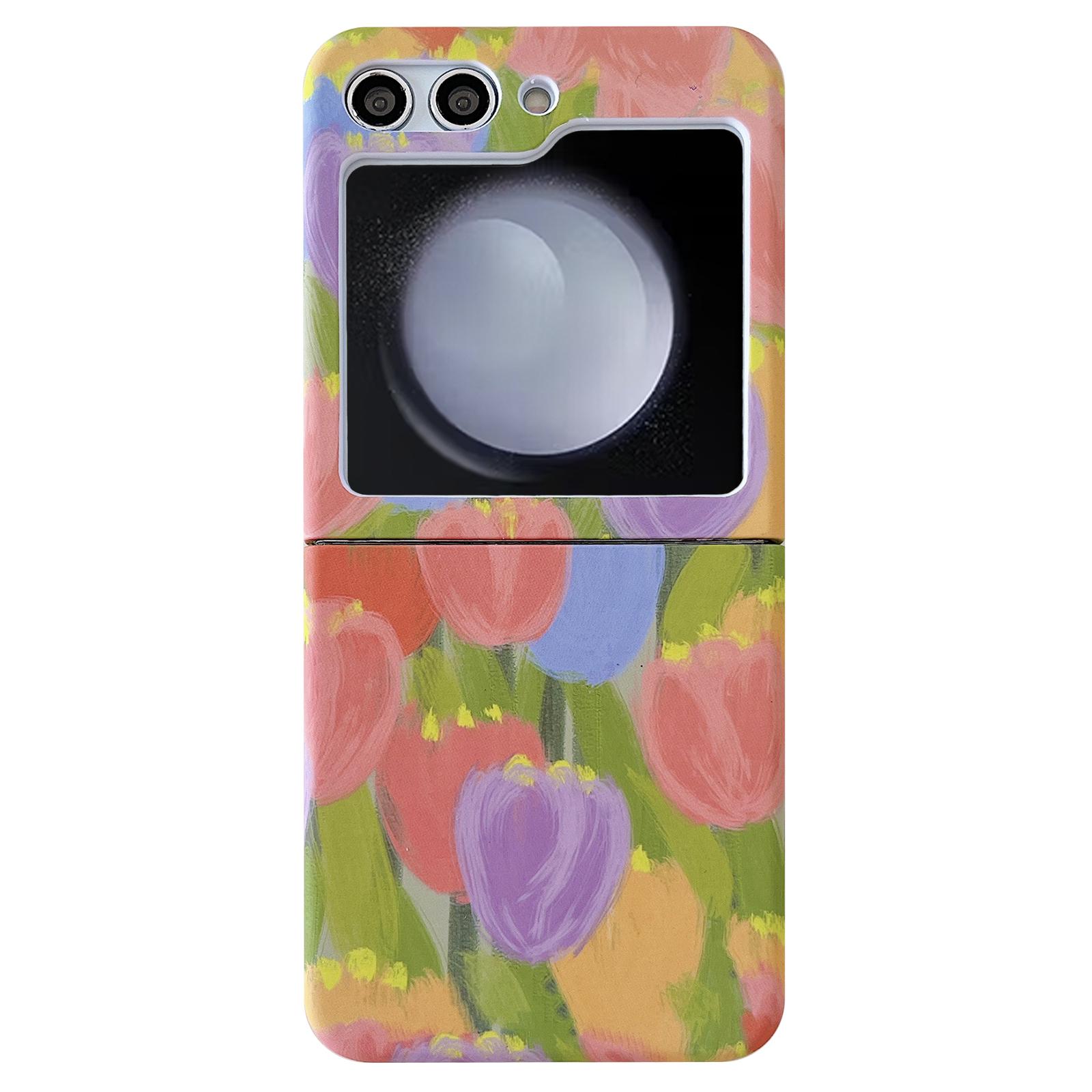 

For Samsung Galaxy Z Flip5 5G Case Water Transfer Printing Tulip Pattern PC Phone Cover Orange
