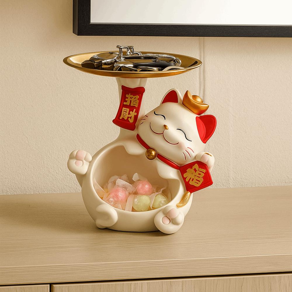 Cat Figure Tray Entry Key Storage Ornaments Resin Lucky Cat Home Storage Decorative  Desktop Decor