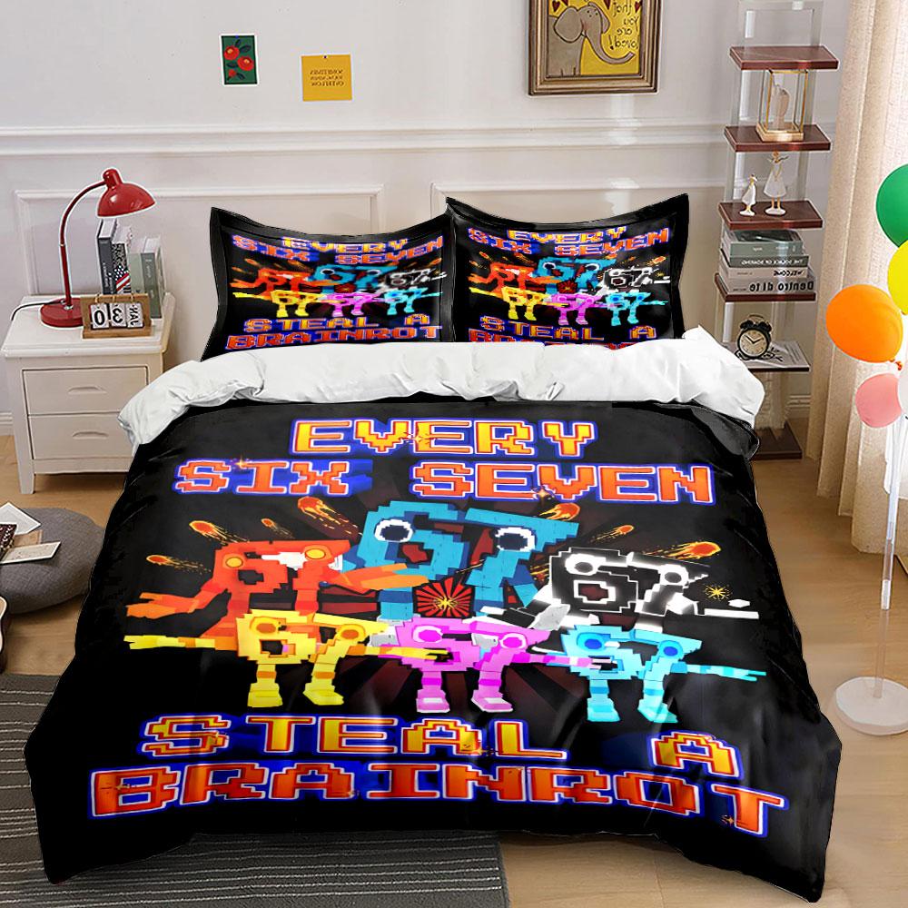 Various Size Funny 67 Element Bedding Set 3Pcs, Soft Microfiber, 1 Duvet Cover + 2 Pillowcases for Gamers Teens, Free Shipping