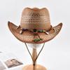 Bohemian Style Straw Cowboy Hat Women Men Hollow Out Sun Protection Beach Hat for Summer, Breathable Straw Material