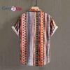 Men Short Sleeve Shirt Orange Vertical Stripe Printed Fashion Men Summer Shirt
