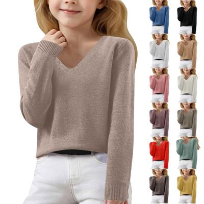 Pull en tricot à manches longues et col en V pour filles, sous-vêtement thermique pour jeunes de 8 à 16 ans