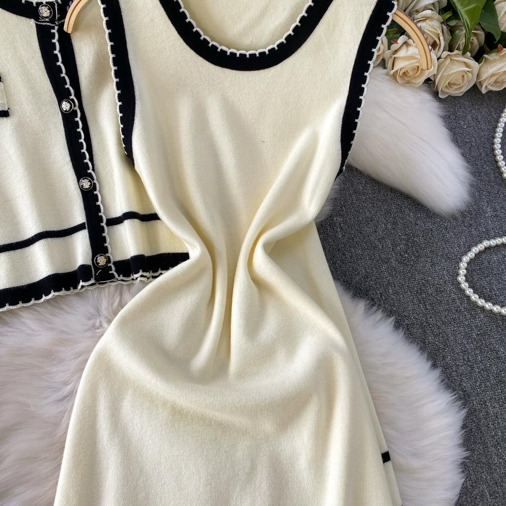 Autumn Winter Women Casual Knitted Sweater Two Piece Set Single Breasted Cardigans Top and Mini Short Slim Bodycon Dresses Suit