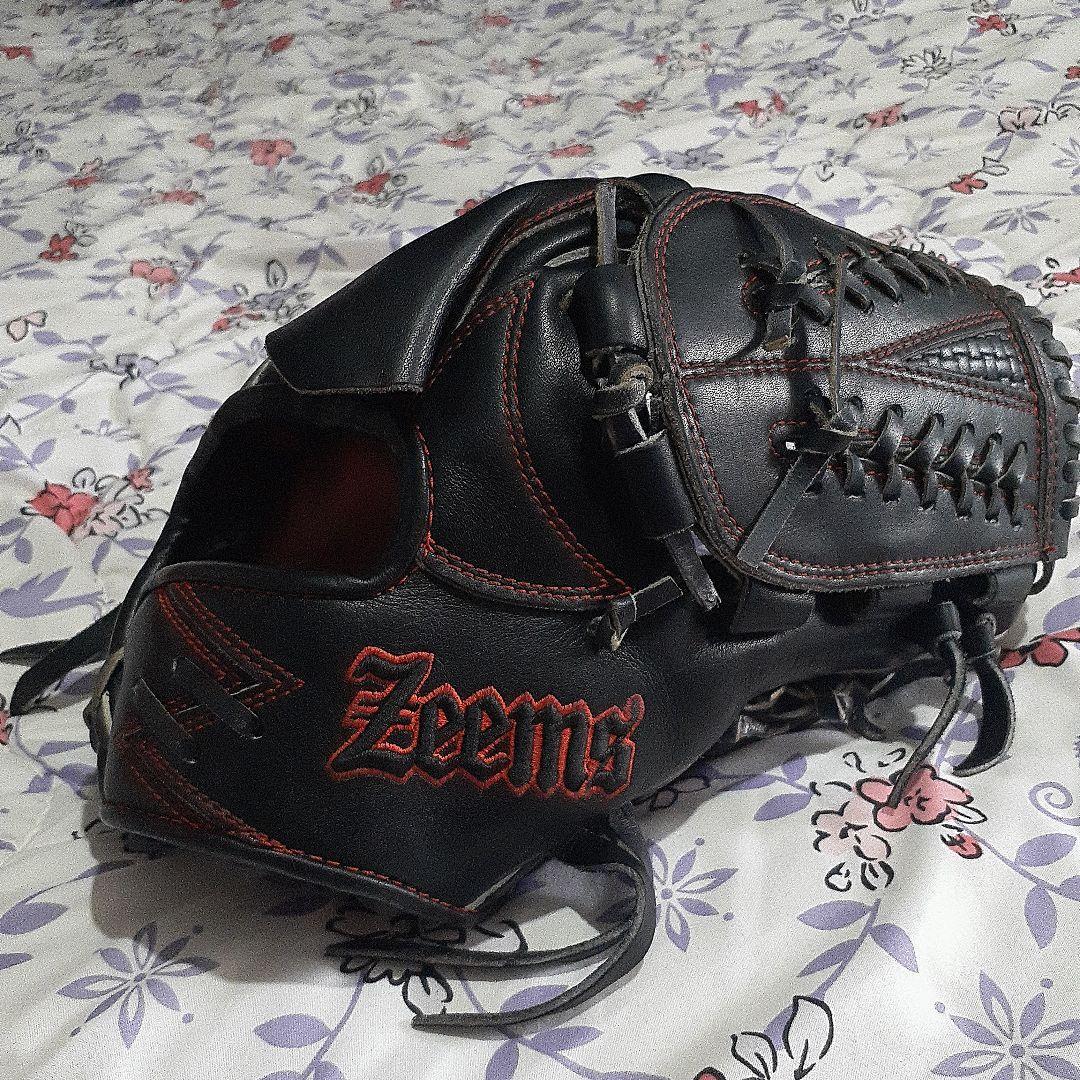 Used Zeems Soft Baseball Glove Black Red Stitch