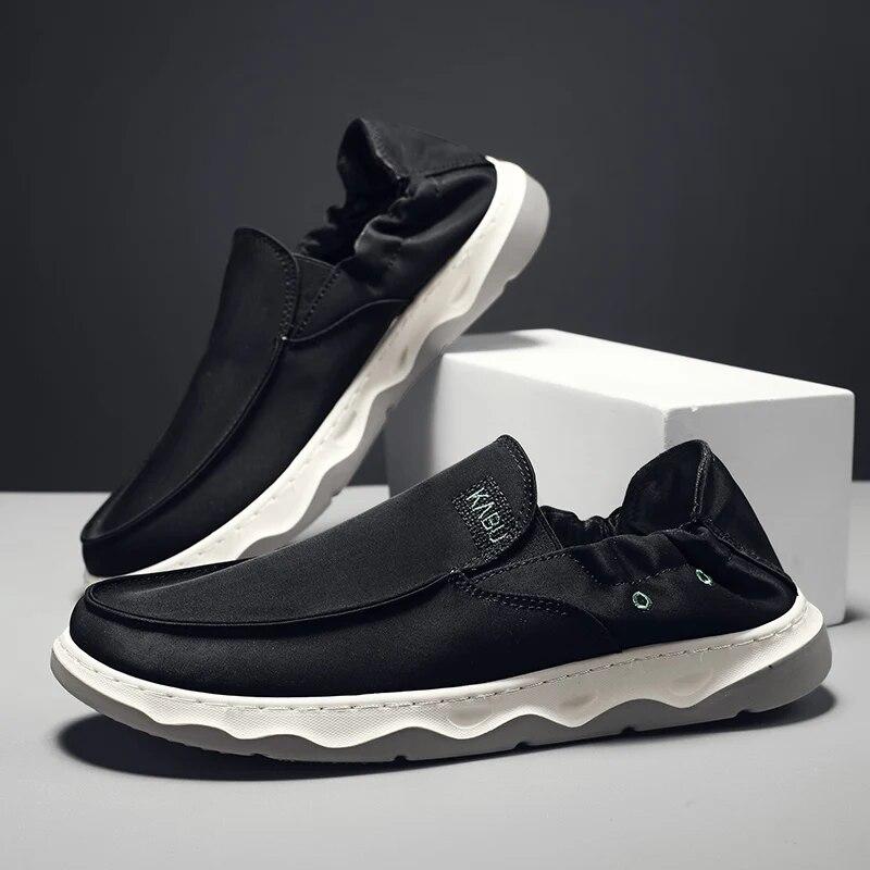 Sapatos Masculinos Sapatos de Tecido de Seda Gelada para Homens Verão Respirável Sapatos Casuais Masculinos Tendência Slip-on Sapatos Vulcanizados Tênis para Dirigir