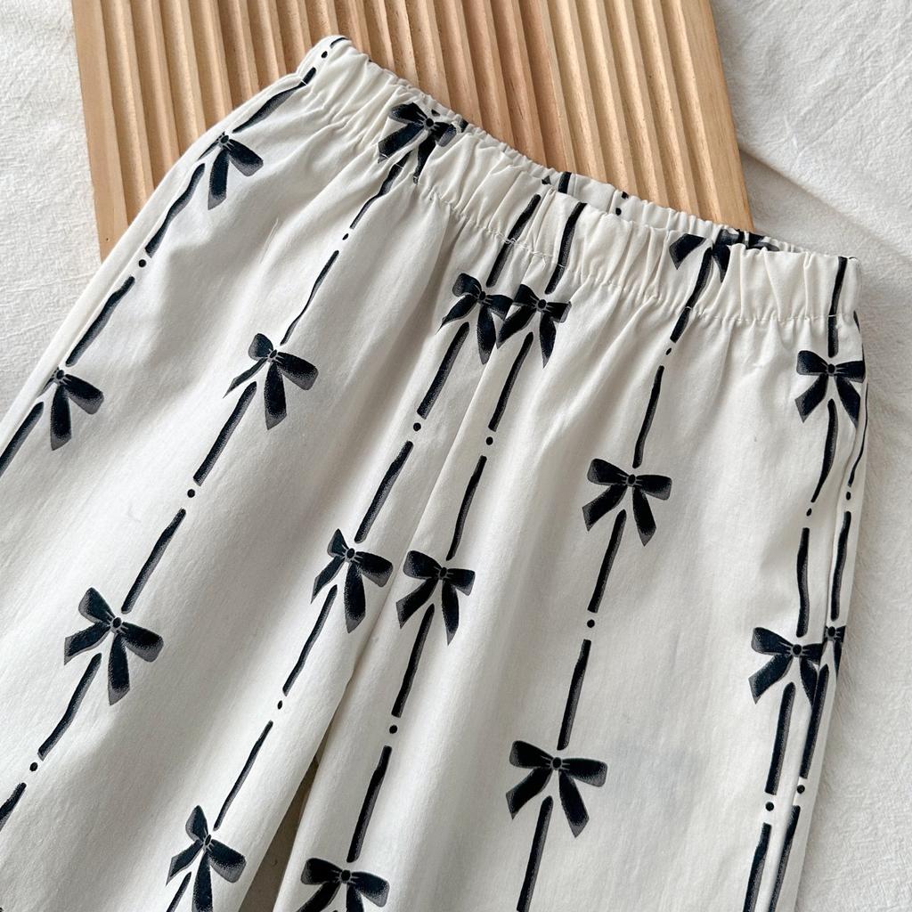Girls' Stylish Pure Cotton Printed Set New Summer Children'S Halter-Neck Top And Wide-Leg Pants Two-Piece Set