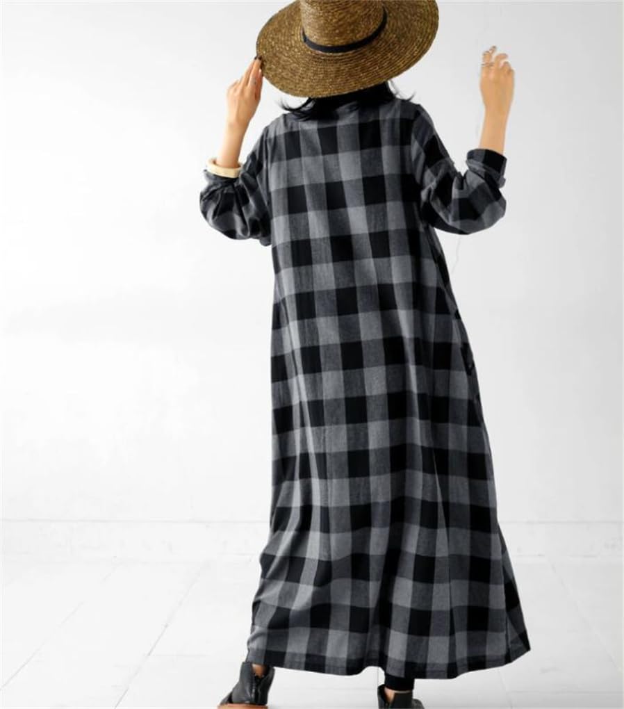 Maxi Checkered Long Loose Midi Long Maxi Winter One Size Fits [Mouhoukyo] Women's Dress, Pattern, Sleeves, Fit, Length, Length, Spring, Autumn, (Color