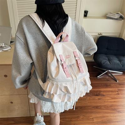 Ballet Style Double Backpack Cute Polka Dot Women New Fashion Nylon Shoulder Bag Casual Large Capacity Schoolbag