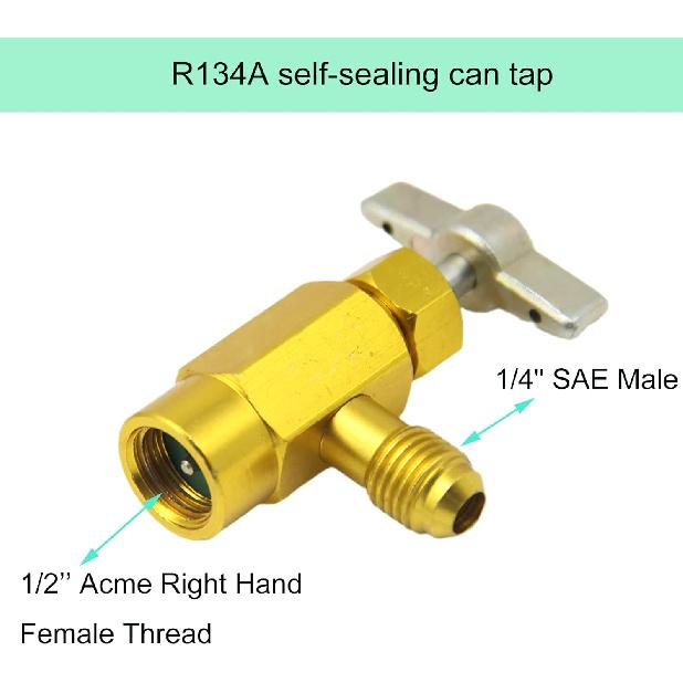 2Pack R134A Self-Sealing Can Tap Valve Refrigerant Dispenser Tool Bottle Opener, with 1/2" Female Right Hand Thread, 1/4" SAE Male Connector T Handle