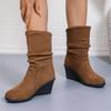 Autumn and Winter Large Size Wedge Heel Folded Boots Women's Thick Bottom Suede Sleeve Women's Boots