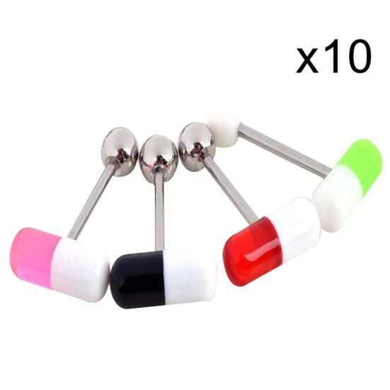 10Pcs Unisex Acrylic Pill Tongue Barbell Nipple Ring Stud Body Piercing Jewelry