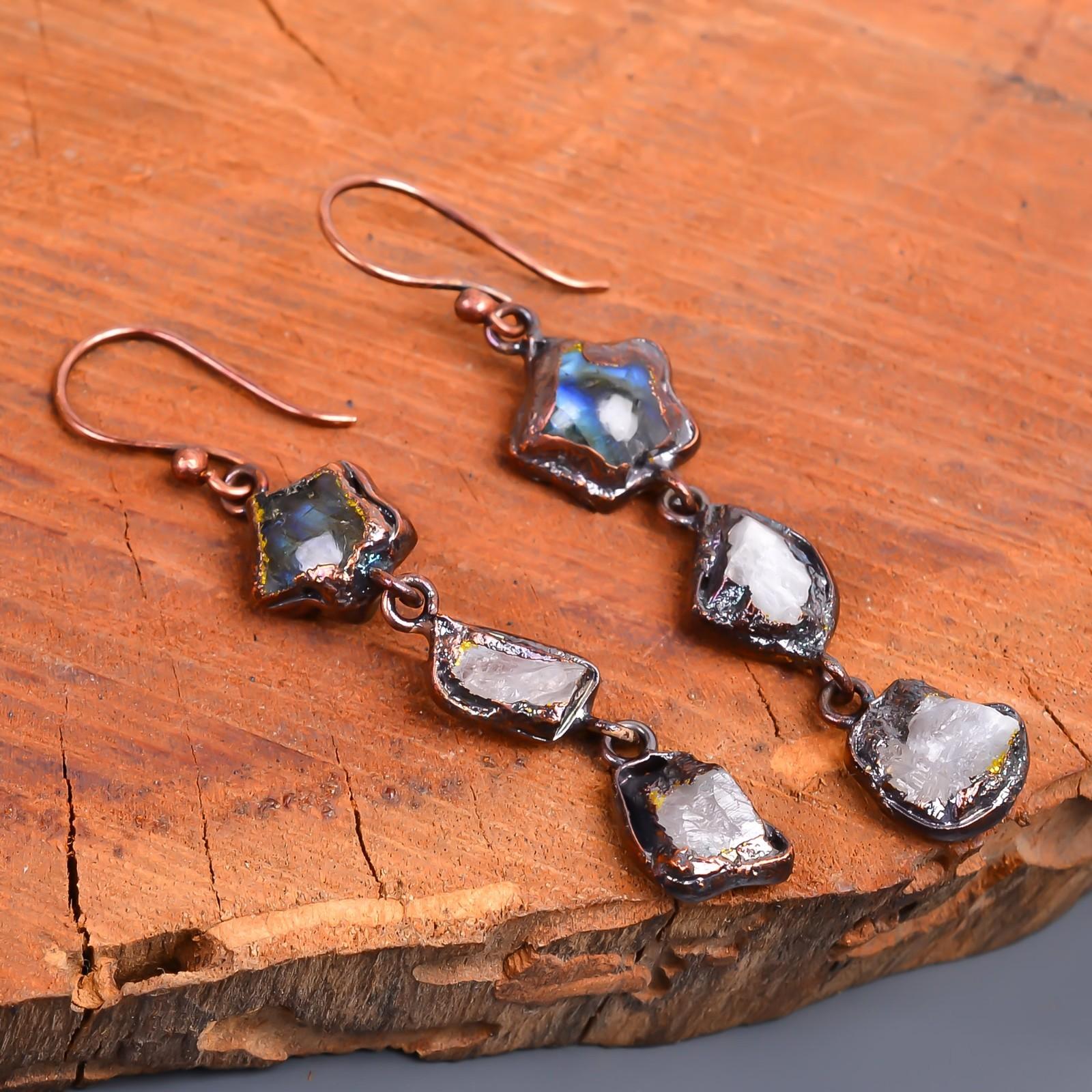 

Лабрадорит Драгоценный камень Медь Гальванопластика Подарок для сестер Новые серьги-капли Ювелирные изделия V-44