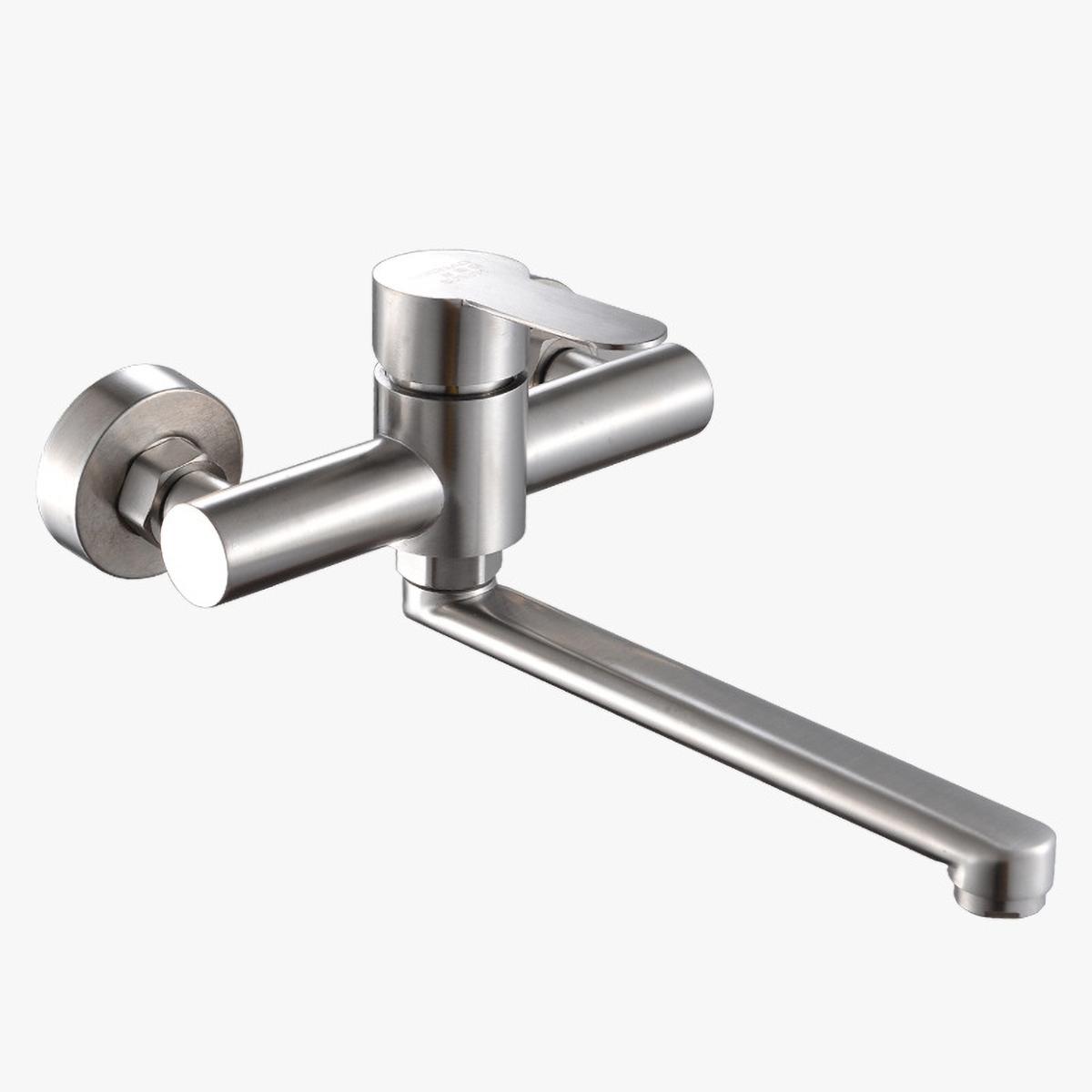 Black 304 Stainless Steel Wall Kitchen Faucet with Extended Handle Horizontal Tube Durable Anti-Corrosion Water Tap Kitchen Sink