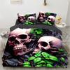 Skull Rose Duvet Cover Set, Gothic Skeleton Bedding Set, Soft Microfiber Quilt Cover Pillowcase, King Queen Size
