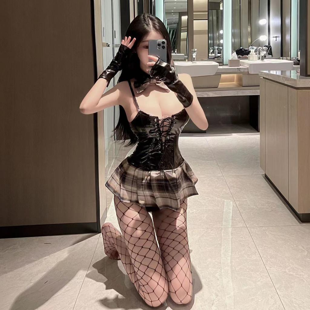 Sex Underwear Pure Desire Seduction Sex Uniform Desire Bunny Patent Leather Plaid Suit