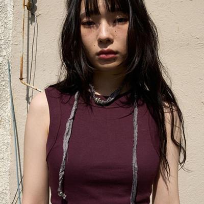 NEGATIVETHREE Silk String necklace_Charcoal