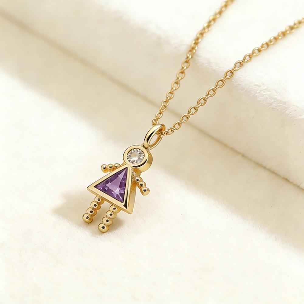 

Zircon Birthstone Child-Shaped Necklace Cute Long Chain Choker New Couples Collar Daily Girl June
