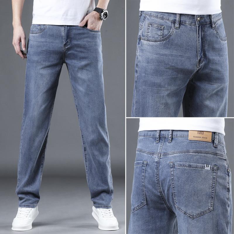 Tencel Jeans Men's Light and Soft High-end Men's Jeans Slim Straight Summer Trousers