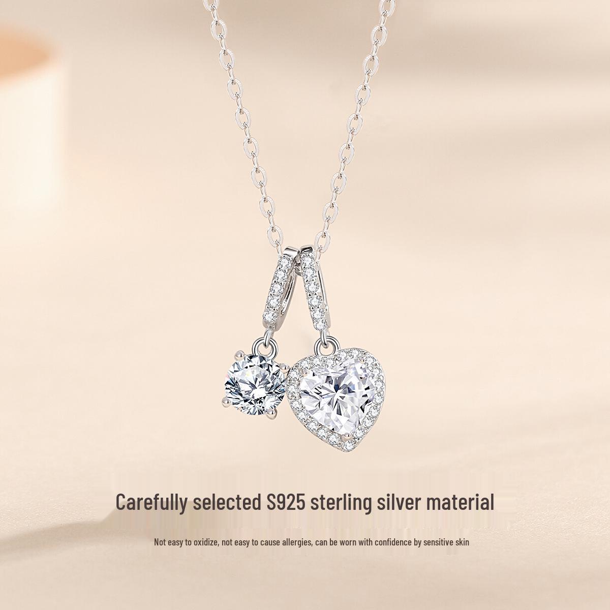 Tichya Sterling Silver Zirconia Heart Star Necklace for Women – Unique Design Clavicle Chain 925 Silver платиновый