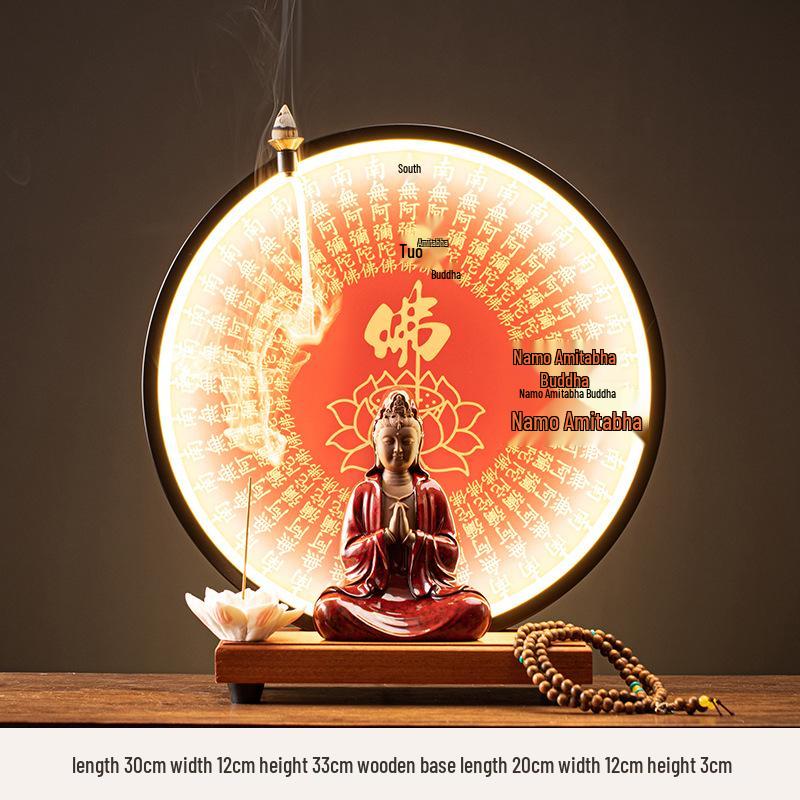 Ceramic Seated Guanyin On Lotus with Light Ring and Anjali Mudra for Home Decor