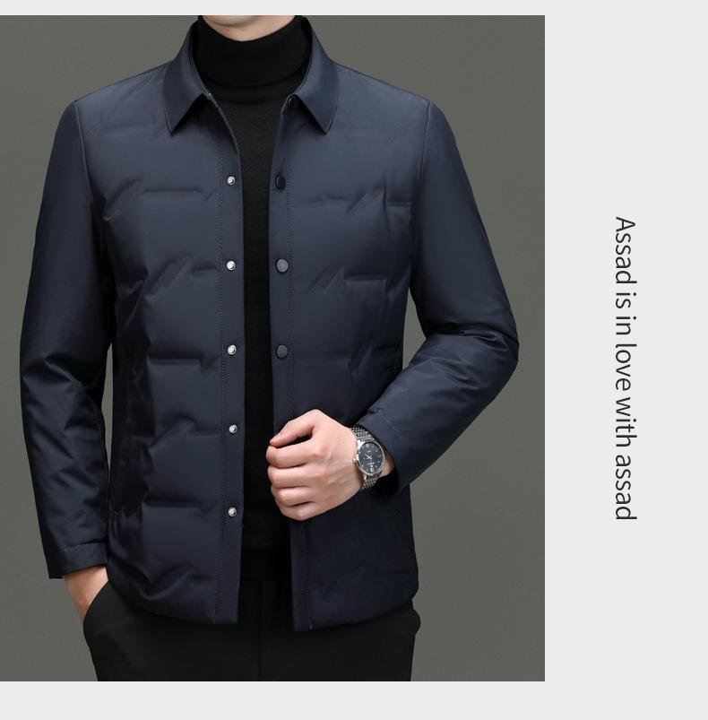 Men's Lightweight Stand-Up Collar Down Jacket - Autumn/Winter Business Casual Warm Outerwear for Middle-Aged Men.