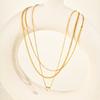 3pcs Set Simple Fashion 18K Gold Plated Stainless Steel Water Drop Heart Zircon Pendant Necklace for Women, Classic Jewelry Set