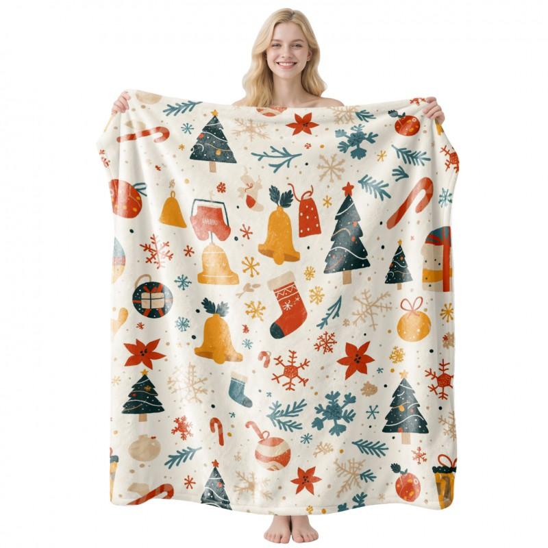 Christmas Themed Flannel Fleece Blanket Nap Throw Customizable Home Use