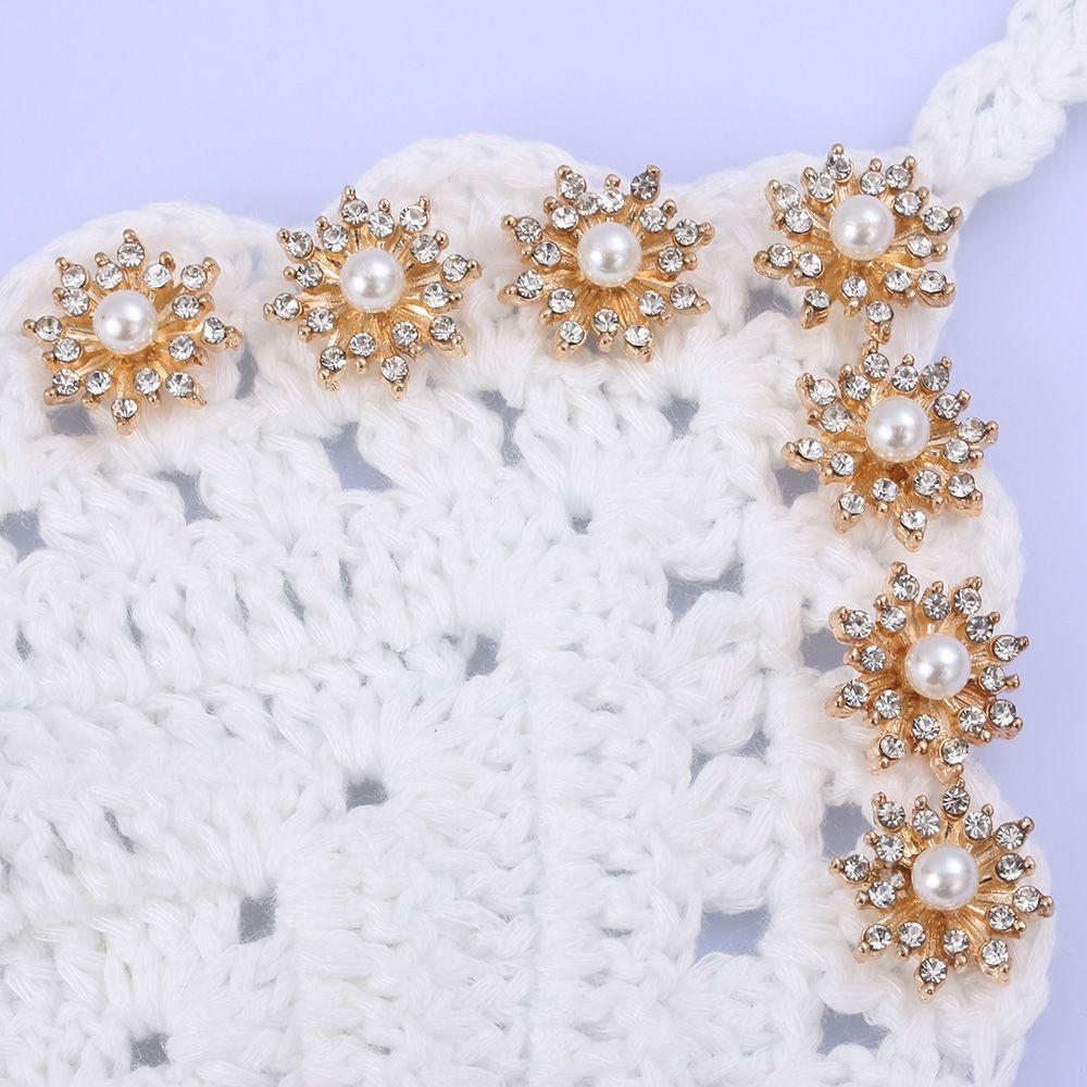 10Pcs 16MM Rhinestone Snowflake Buttons Flatback Plating Pearl Hairpin Decoration DIY Craft Apparel Sewing Accessories