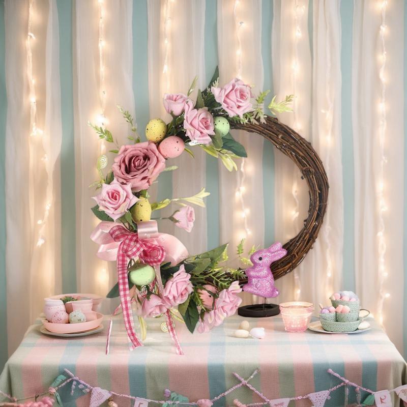 2025 Easter Wreaths For Front Door Simulated Spring Flower Artificial Wreath Easter Farmhouse Wall Rabbit Plant Garland