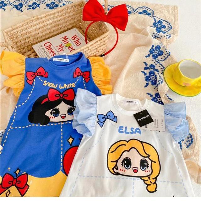 Girls Summer Princess Print Dress Baby Cute Flutter Sleeve T Shirt Dress