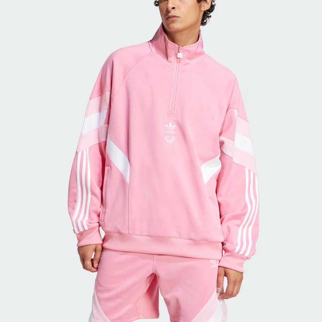 adidas Bluza Originals Inter Miami Cf Logo Paski Casual Luźna Długi Rękaw Męska Bluza Jasnoróżowa JI6907