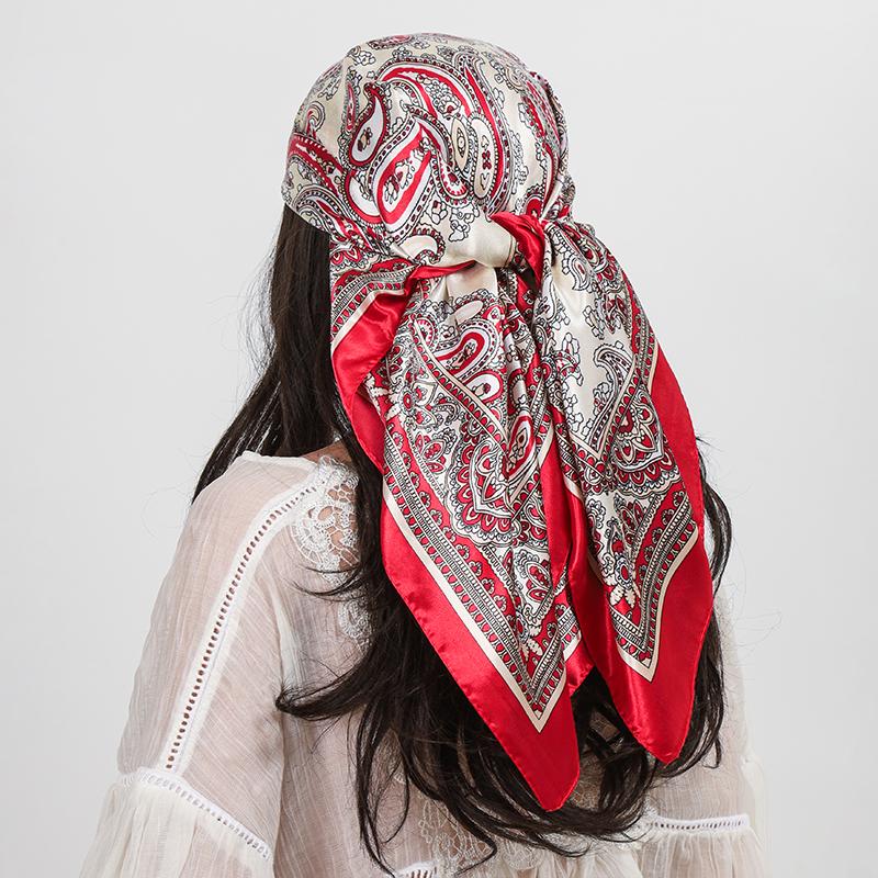 

Satin Square Scarf Women Hijab Paisley Cashew Print Silk Scarf Neckerchief Shawl Wraps Headband Hair Accessories Bandana 90*90cm 90x90cm