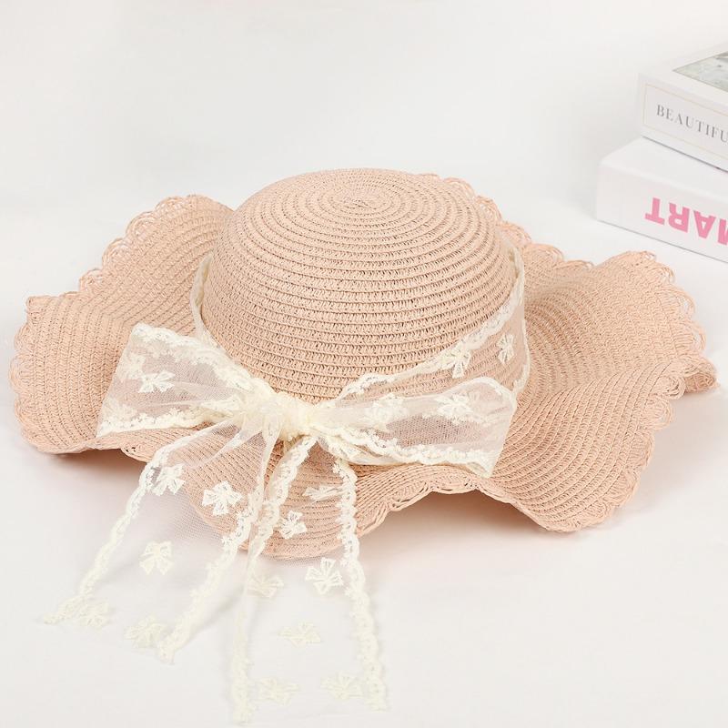 New sweet bow lace straw hat summer sunscreen sunshade outdoor big brim sun hat fashion lace streamer