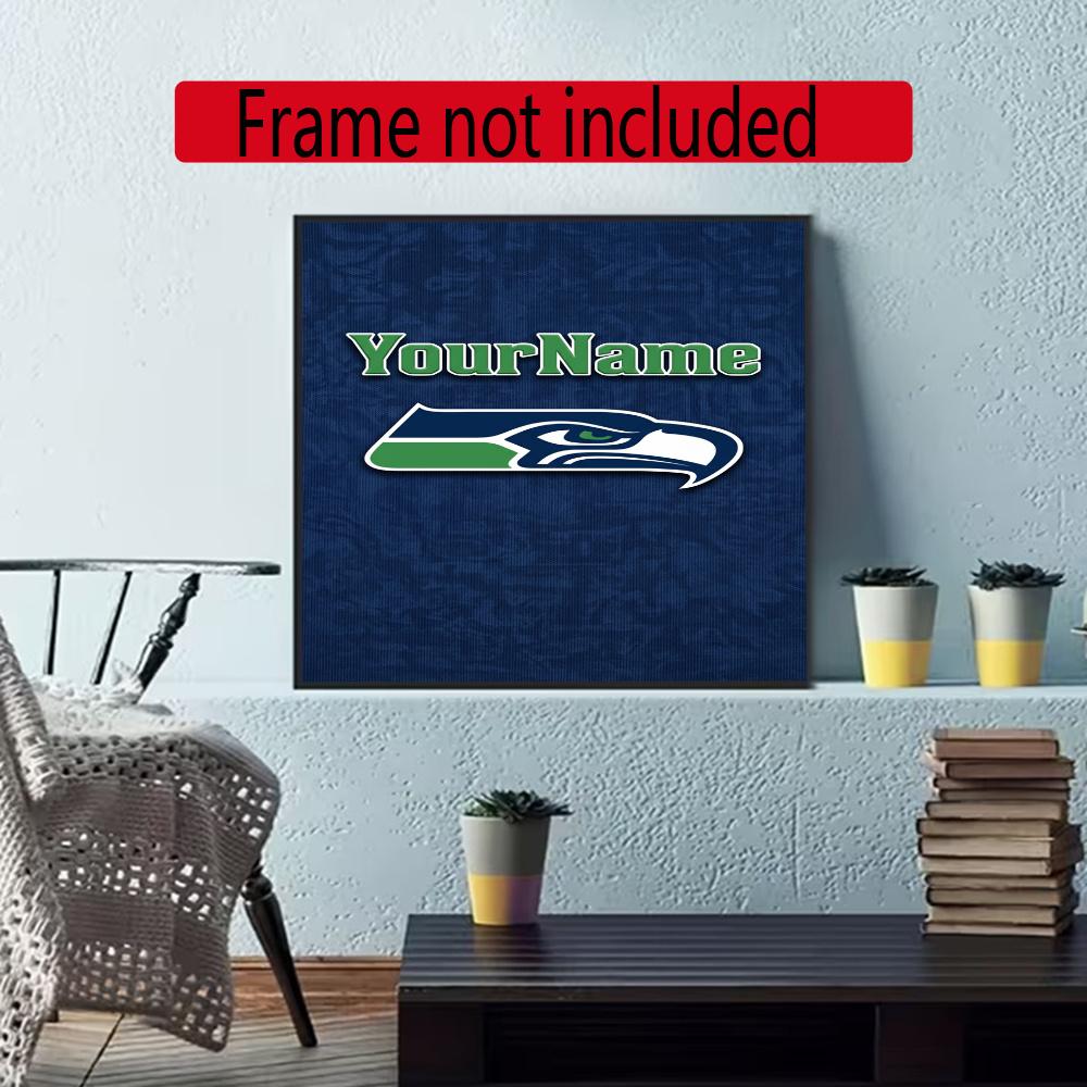 Seattle Seahawks Customize Your Name Diamond Painting Round Diamond Rhinestones Mosaic Diamond Embroidery Wall Paintings Rhinestones Gift Frameless