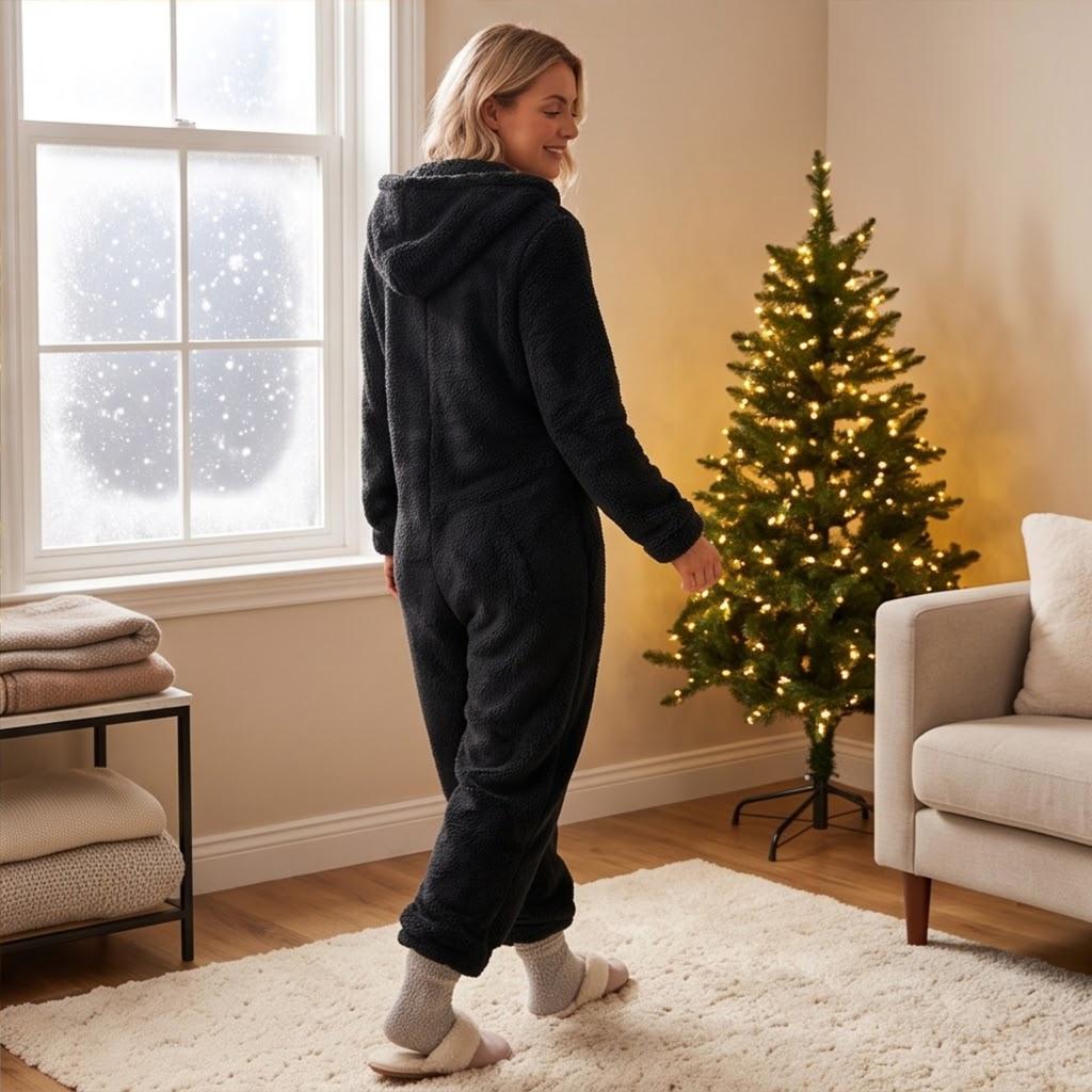 Women's Hooded Pajama with Zipper - Warm Plush Sleepwear