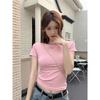 T-shirt da Donna a Maniche Corte Monocolore Estiva Traspirante in Cotone Slim Fit Top Casual